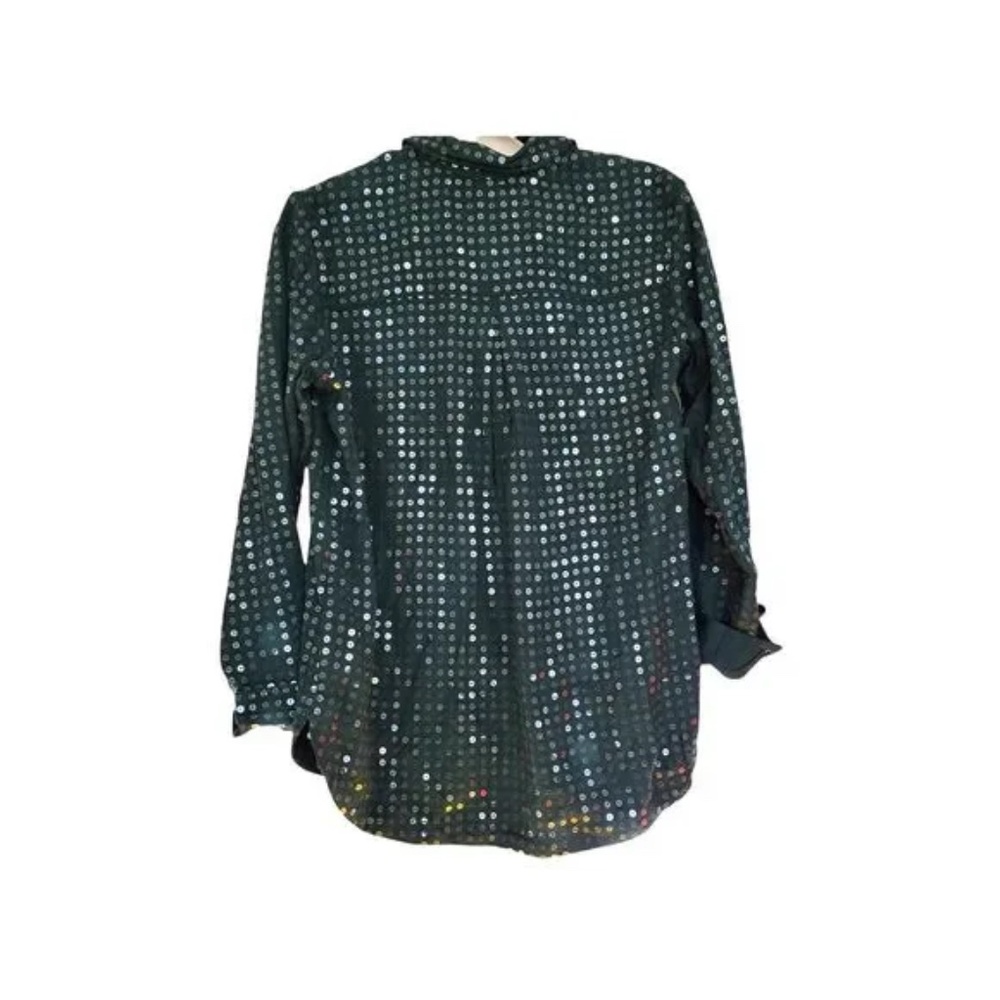 NWT!!  Anthropologie Teal Pilcro Sequined Sequin Button Up Top M - Picture 5 of 6